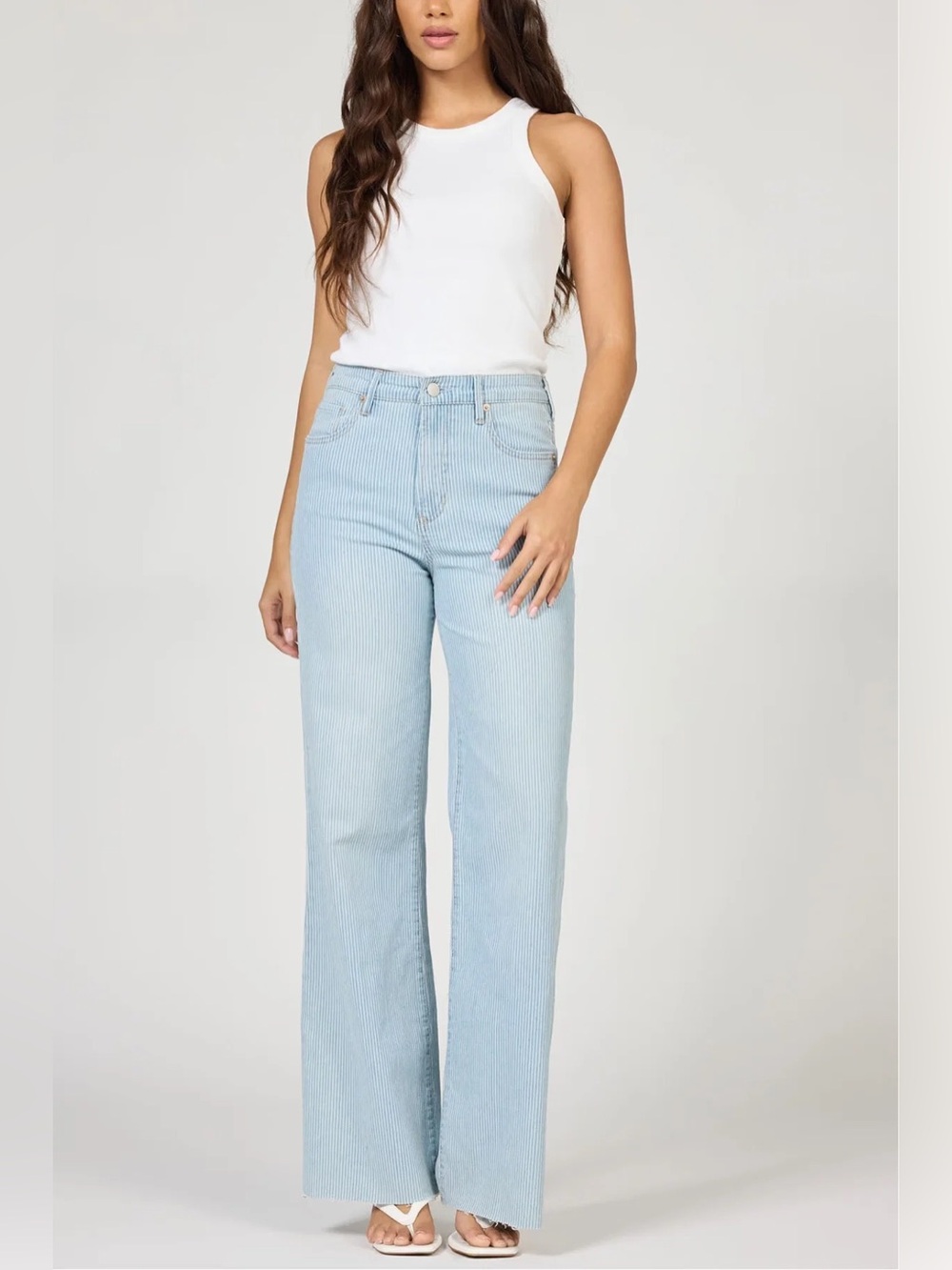 Dear John Fiona Wide Leg High-Waist Jeans in Light Blue Stripe 29